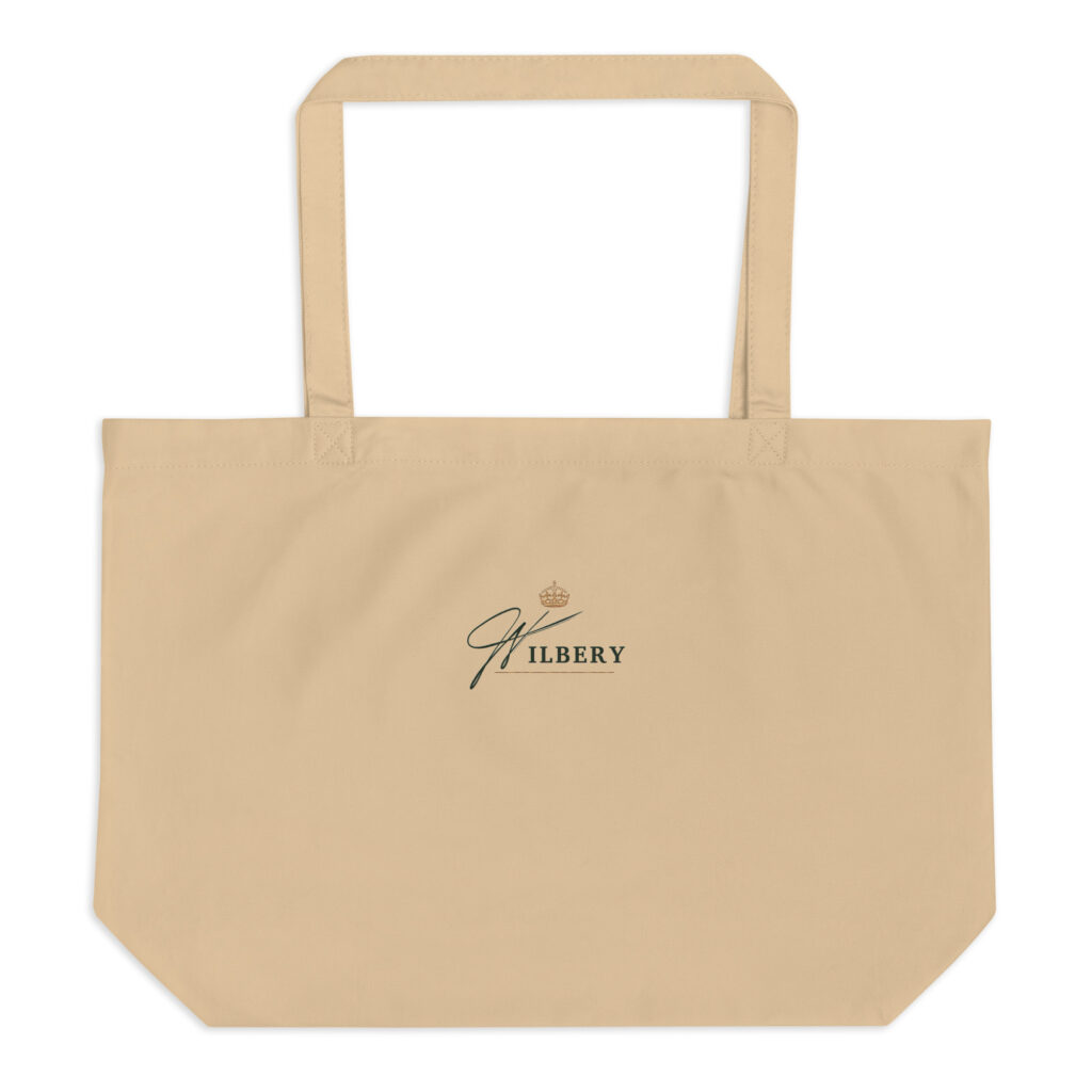 Large eco-friendly tote bag in oyster color, front view