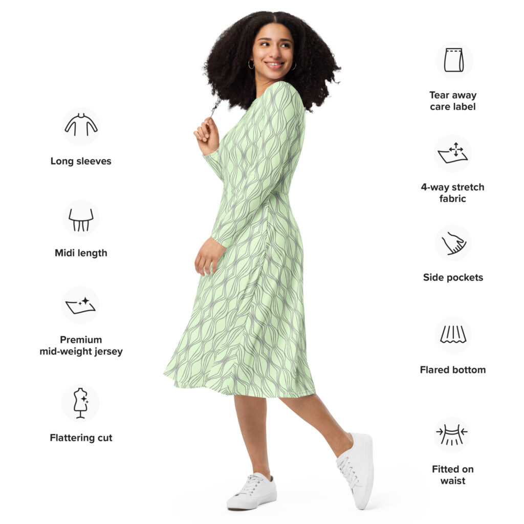 All-over print long sleeve midi dress